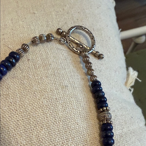 Handmade Sterling Silver and Blue Lapis Beaded Necklace with Multicolor Pendant - Picture 3 of 6